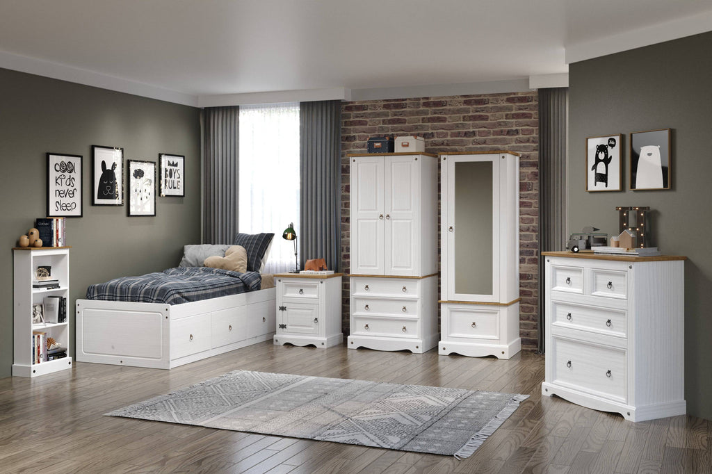 Corona Core Products 1 Door, 1 Drawer Bedside Cabinet in White Waxed Pine - Price Crash Furniture