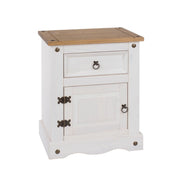 Corona Core Products 1 Door, 1 Drawer Bedside Cabinet in White Waxed Pine - Price Crash Furniture