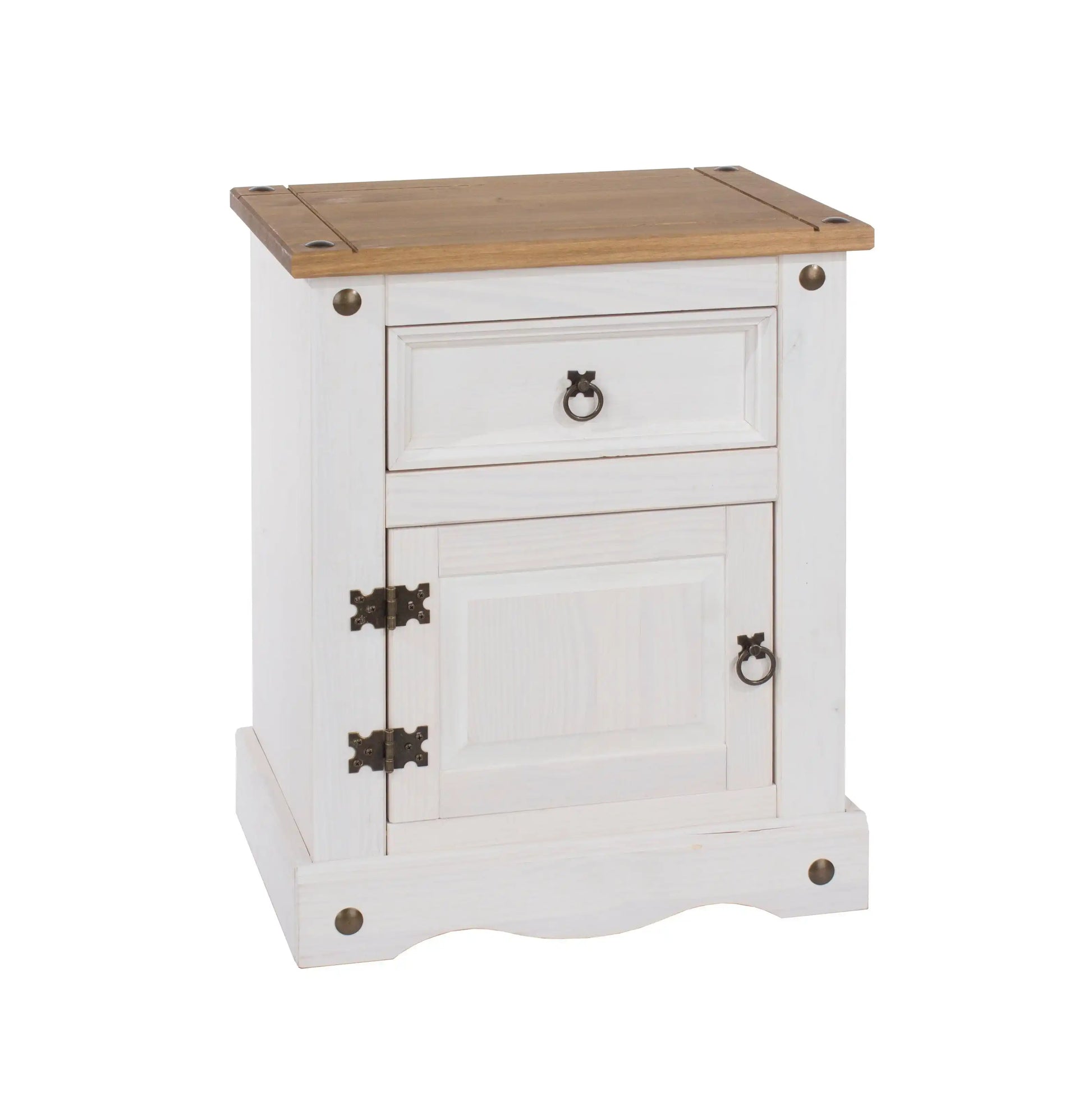 Corona Core Products 1 Door, 1 Drawer Bedside Cabinet in White Waxed Pine - Price Crash Furniture