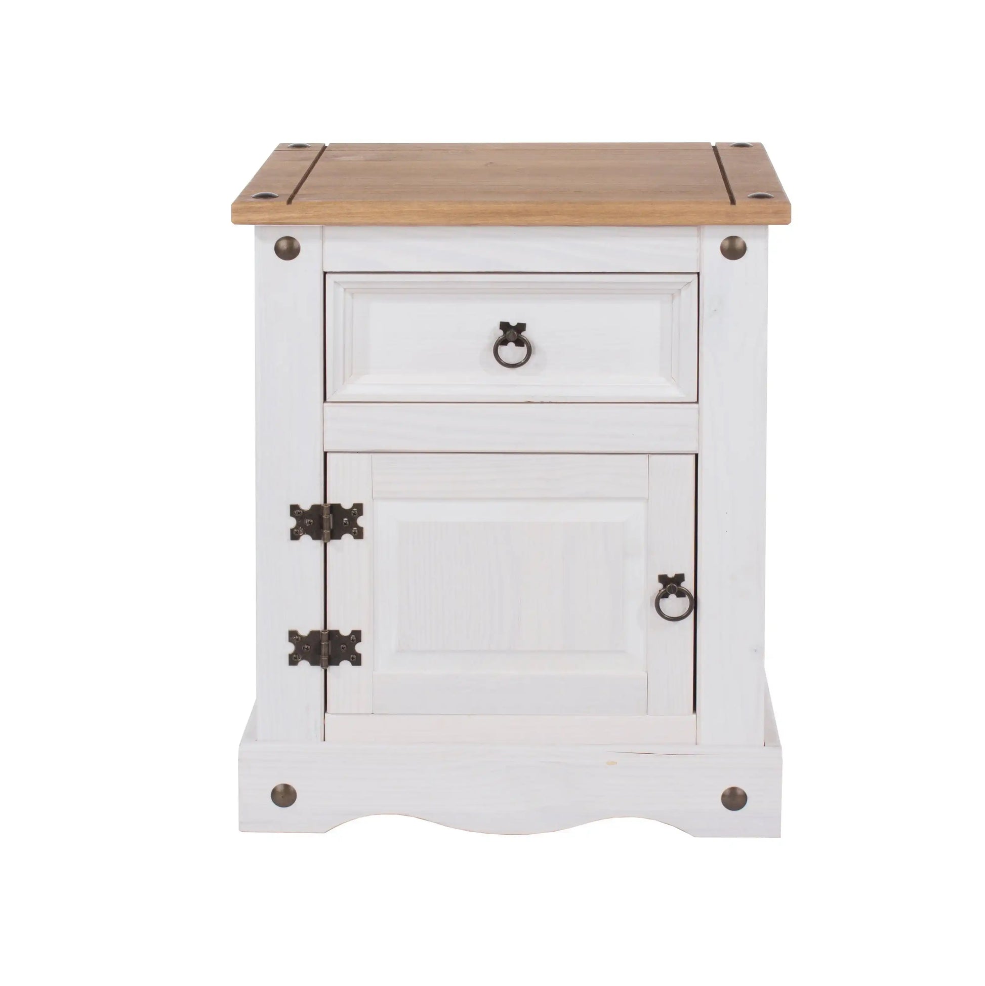 Corona Core Products 1 Door, 1 Drawer Bedside Cabinet in White Waxed Pine - Price Crash Furniture