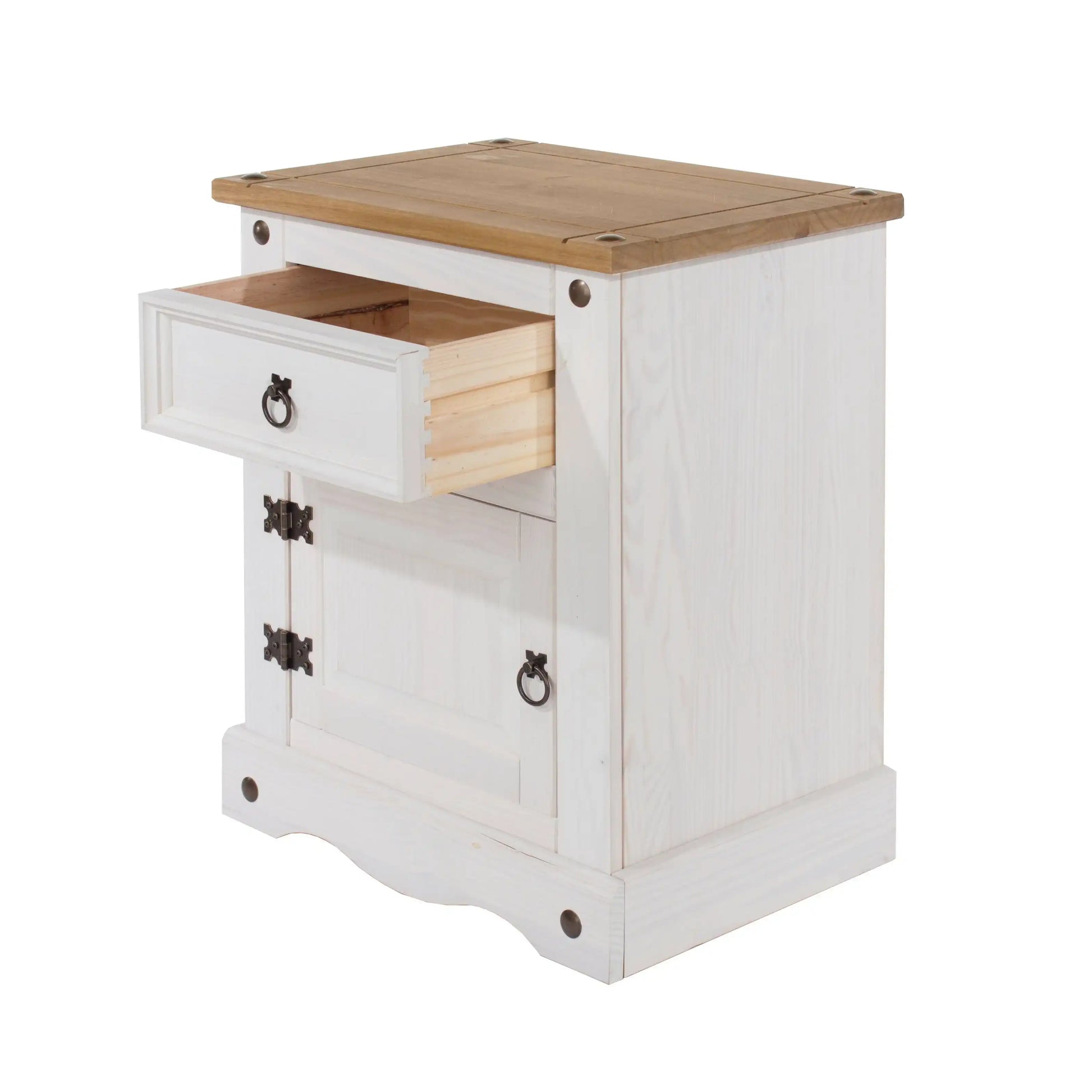 Corona Core Products 1 Door, 1 Drawer Bedside Cabinet in White Waxed Pine - Price Crash Furniture