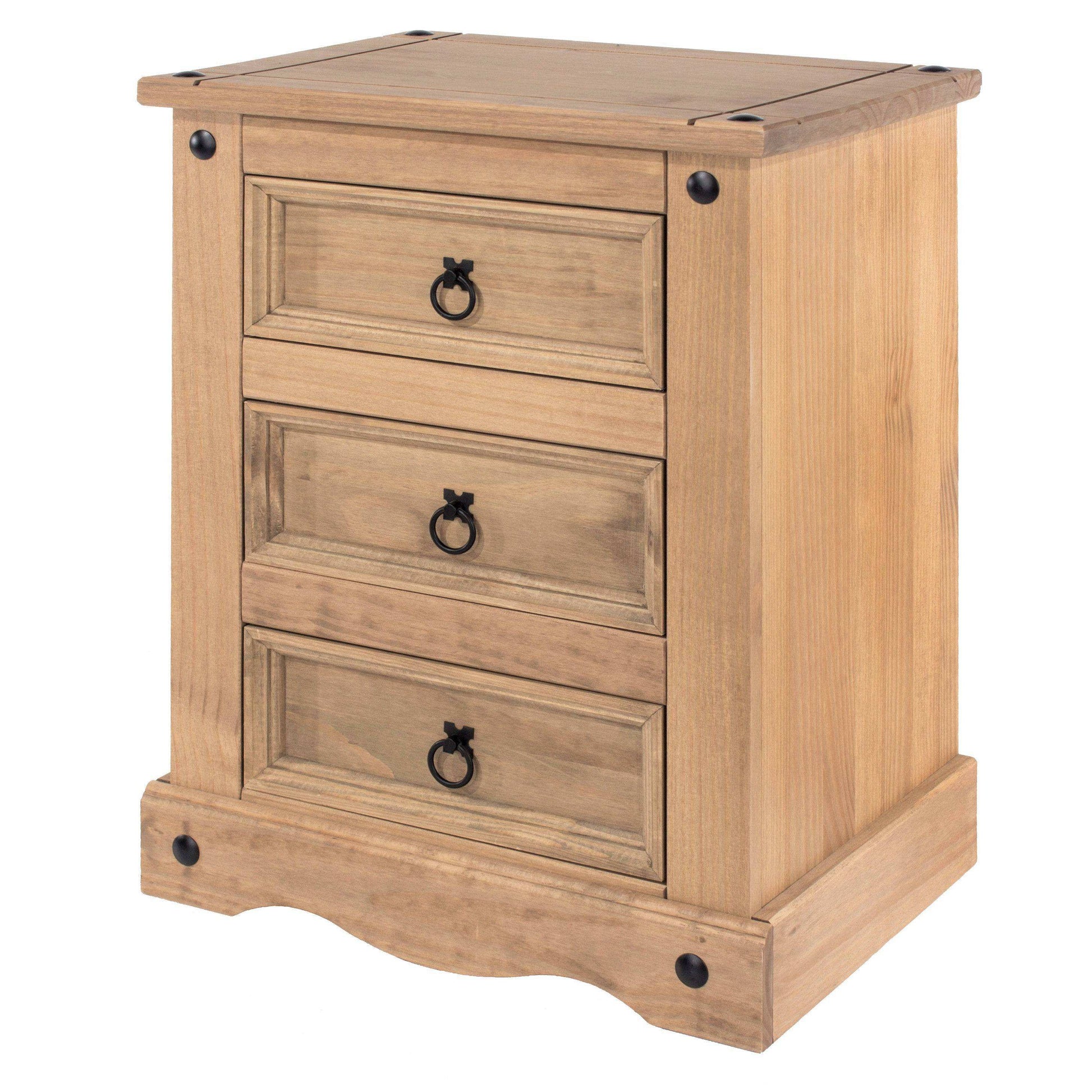 Corona Core Products 3 Drawer Bedside Cabinet in Pine - Price Crash Furniture
