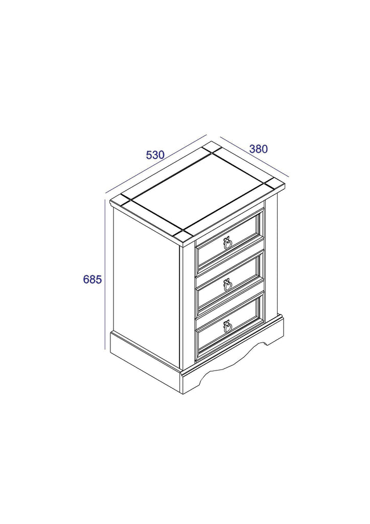 Corona Core Products 3 Drawer Bedside Cabinet in Pine - Price Crash Furniture
