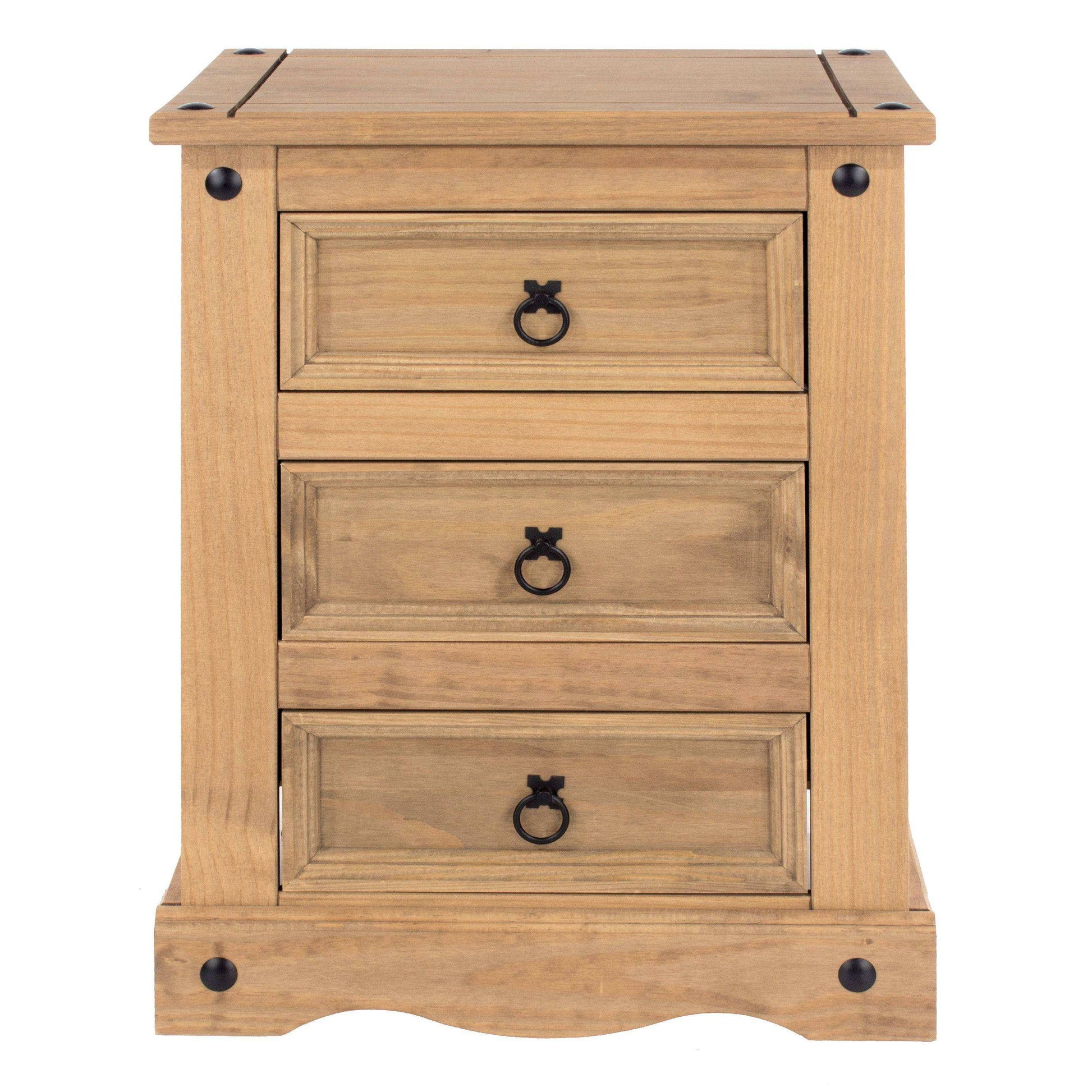Corona Core Products 3 Drawer Bedside Cabinet in Pine - Price Crash Furniture