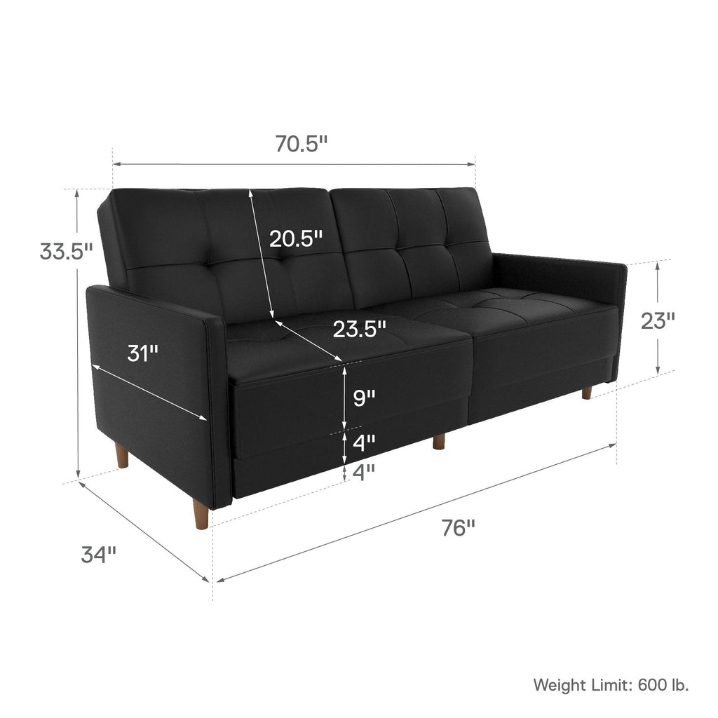 Andora Sprung Sofa Bed Wooden Legs - Faux Leather - Black - by Dorel - Price Crash Furniture