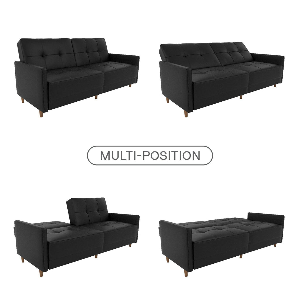 Andora Sprung Sofa Bed Wooden Legs - Faux Leather - Black - by Dorel - Price Crash Furniture