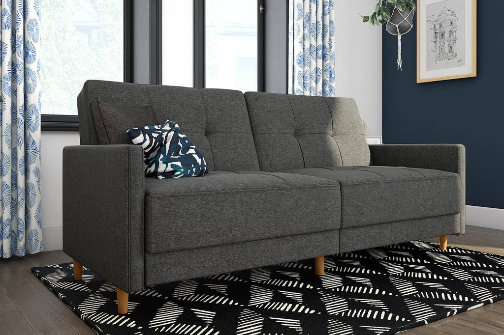 Andora Sprung Sofa Bed Wooden Legs - Linen - Grey - by Dorel - Price Crash Furniture