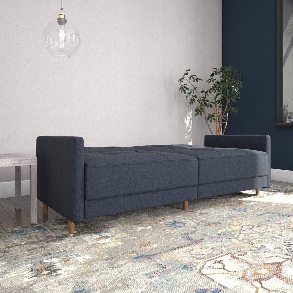 Andora Sprung Sofa Bed Wooden Legs - Linen - Navy Blue - by Dorel - Price Crash Furniture