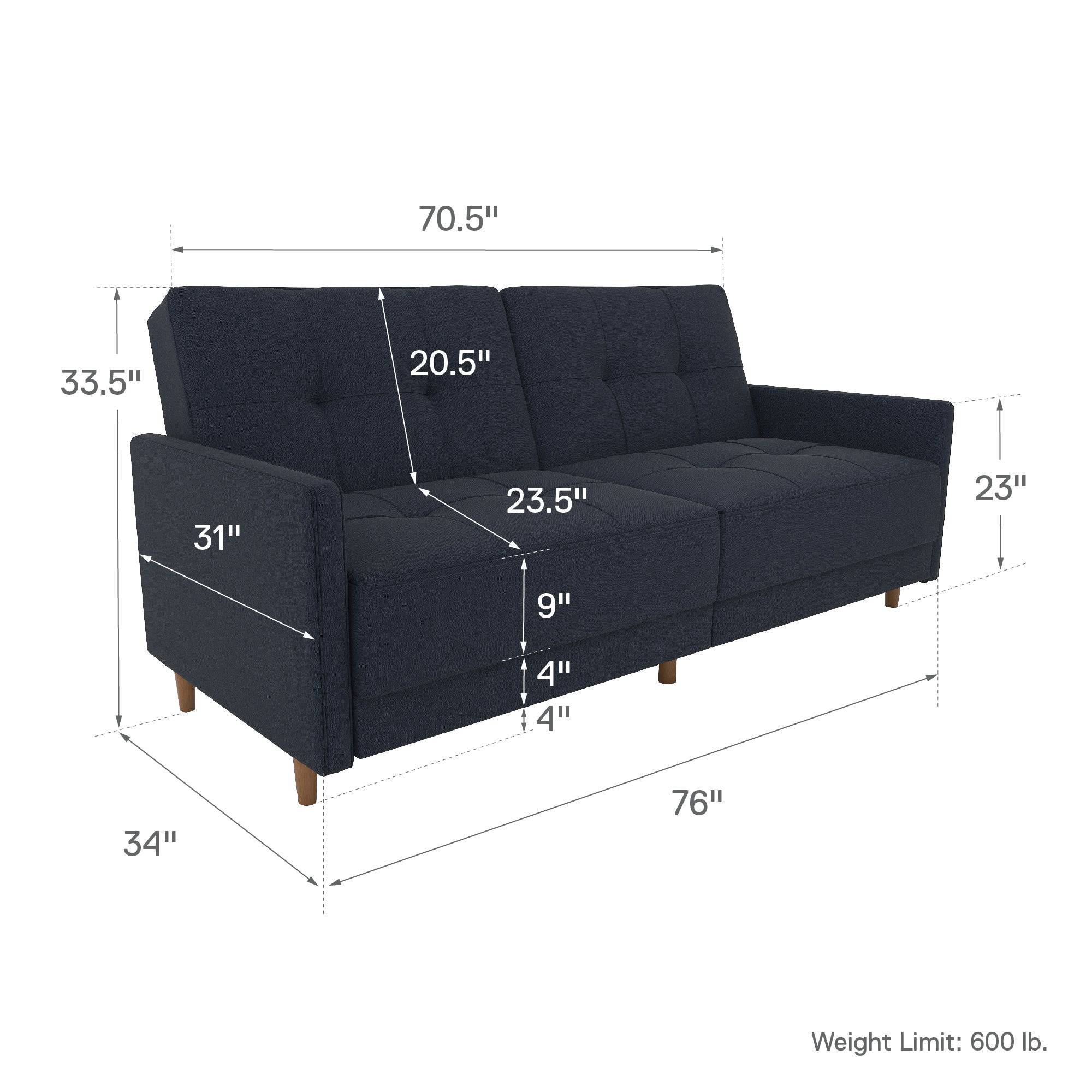 Andora Sprung Sofa Bed Wooden Legs - Linen - Navy Blue - by Dorel - Price Crash Furniture