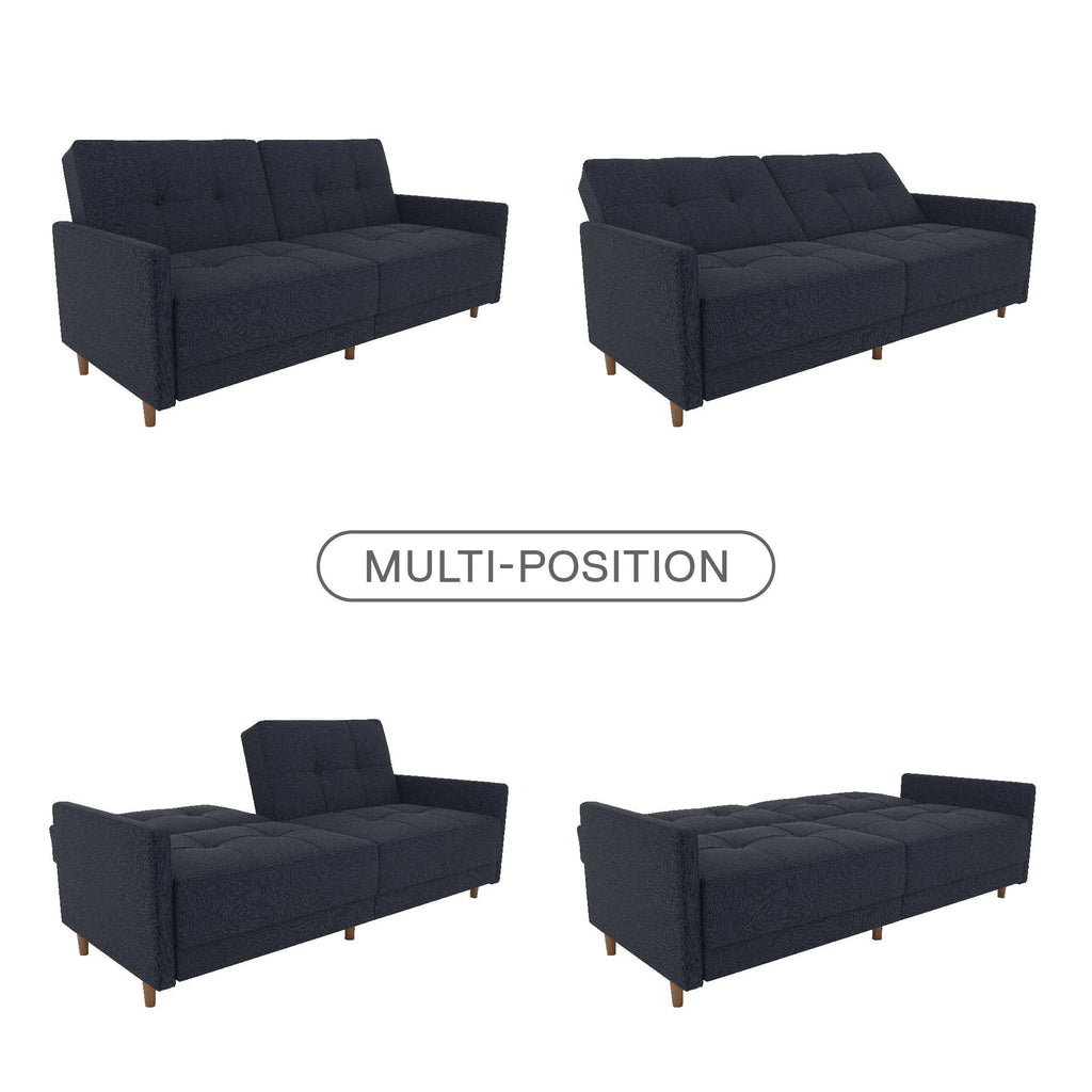 Andora Sprung Sofa Bed Wooden Legs - Linen - Navy Blue - by Dorel - Price Crash Furniture