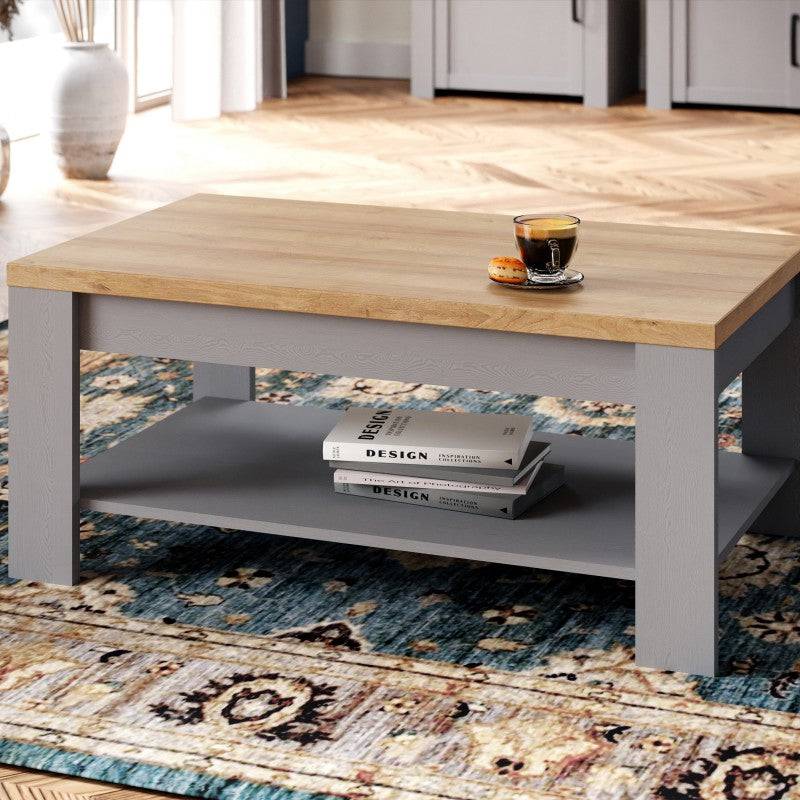 Bohol Coffee Table with Shelf In Riviera Oak/Grey Oak - Price Crash Furniture