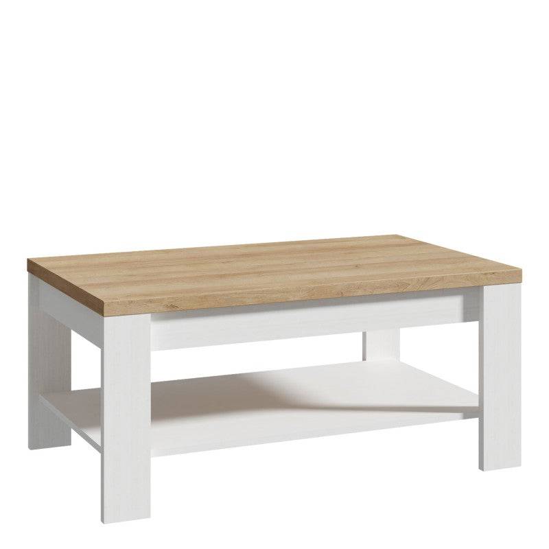 Bohol Coffee Table with Shelf In Riviera Oak & White - Price Crash Furniture