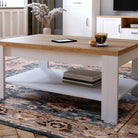 Bohol Coffee Table with Shelf In Riviera Oak & White - Price Crash Furniture