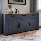 Bohol 3 Door 3 Drawer Sideboard In Riviera Oak/Navy - Price Crash Furniture