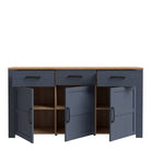 Bohol 3 Door 3 Drawer Sideboard In Riviera Oak/Navy - Price Crash Furniture