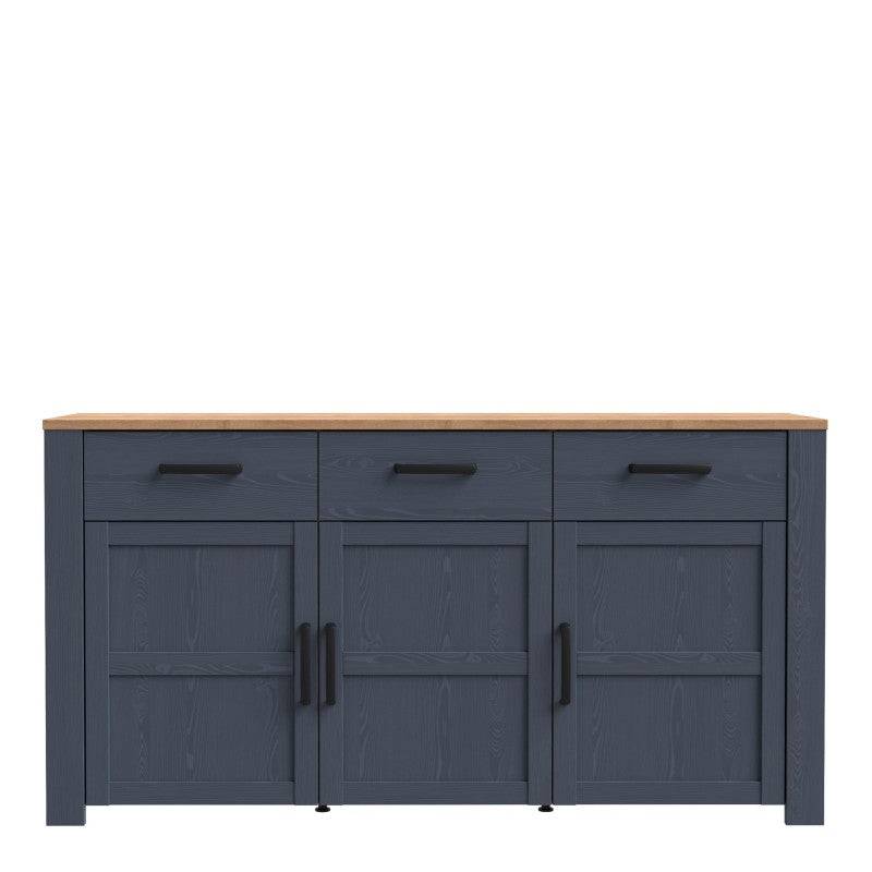 Bohol 3 Door 3 Drawer Sideboard In Riviera Oak/Navy - Price Crash Furniture