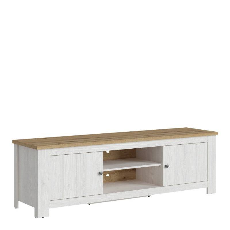 Celesto 2 Door Wide TV Cabinet Unit In White And Oak - Price Crash Furniture