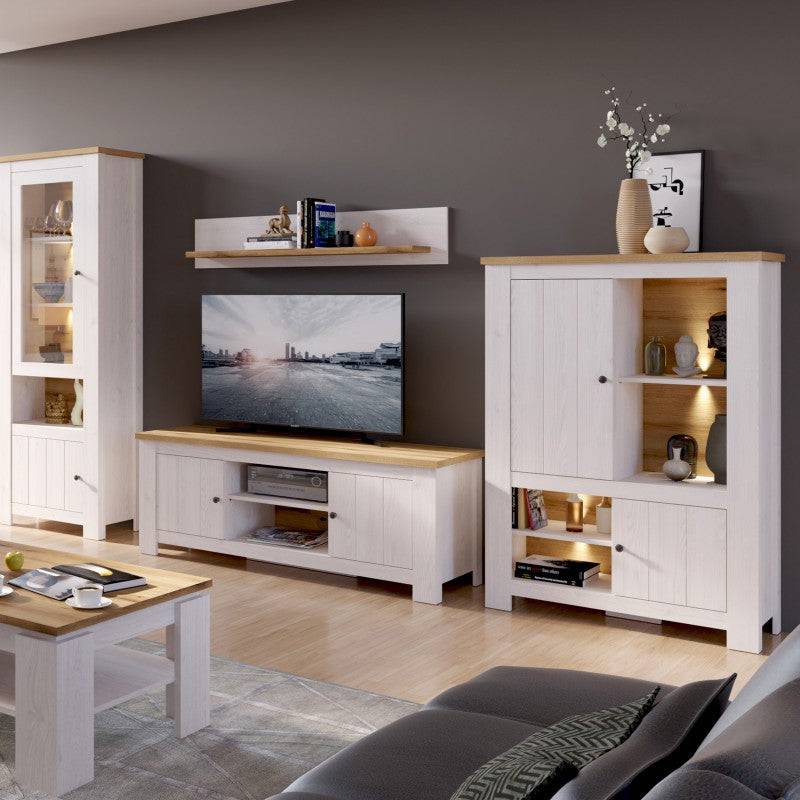 Celesto 2 Door Wide TV Cabinet Unit In White And Oak - Price Crash Furniture