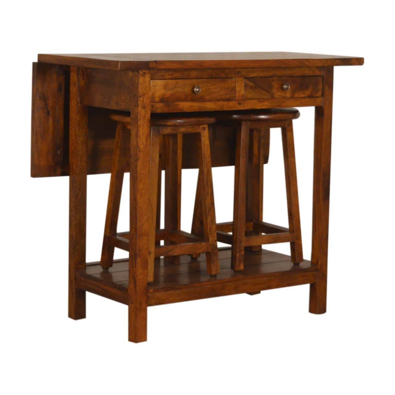 Chestnut Breakfast Table With 2 Stools by Artisan Furniture - Price Crash Furniture