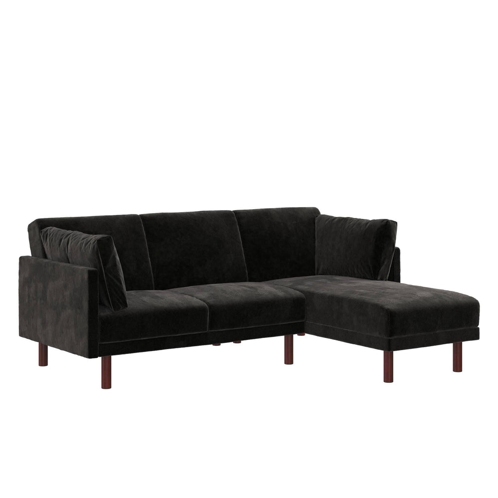 Clair Sprung Seat Sectional Sofa Bed in Black Velvet by Dorel - Price Crash Furniture