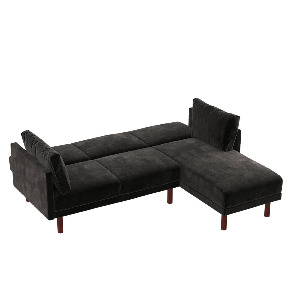 Clair Sprung Seat Sectional Sofa Bed in Black Velvet by Dorel - Price Crash Furniture