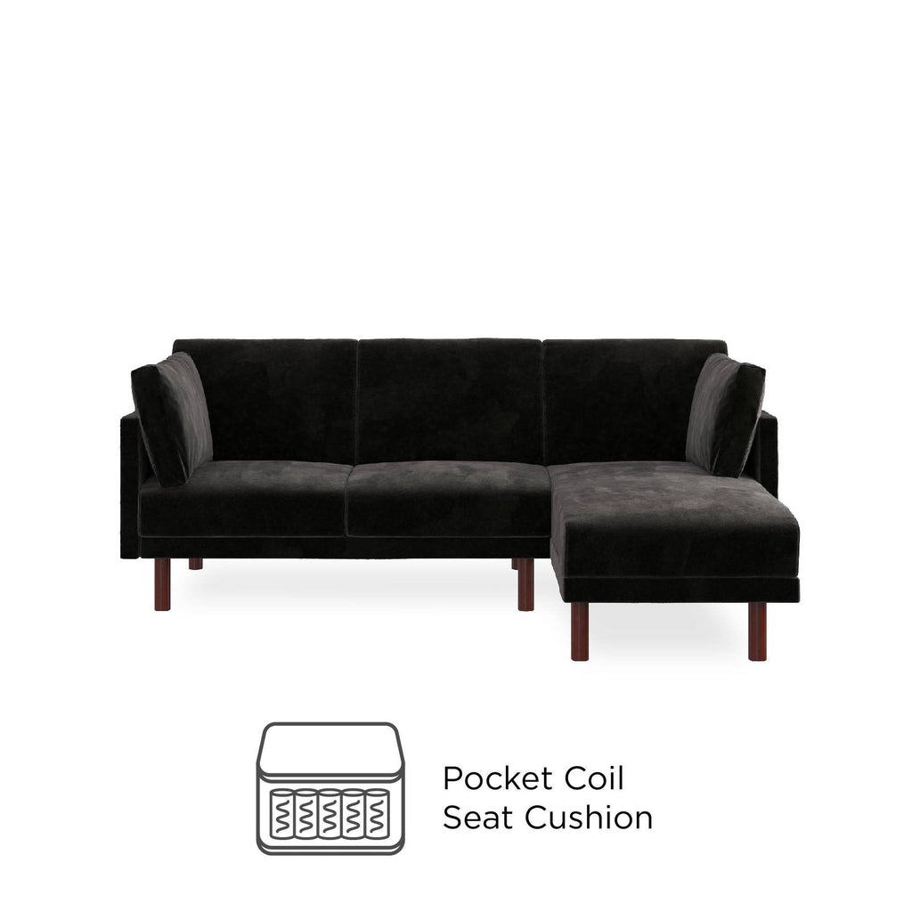 Clair Sprung Seat Sectional Sofa Bed in Black Velvet by Dorel - Price Crash Furniture