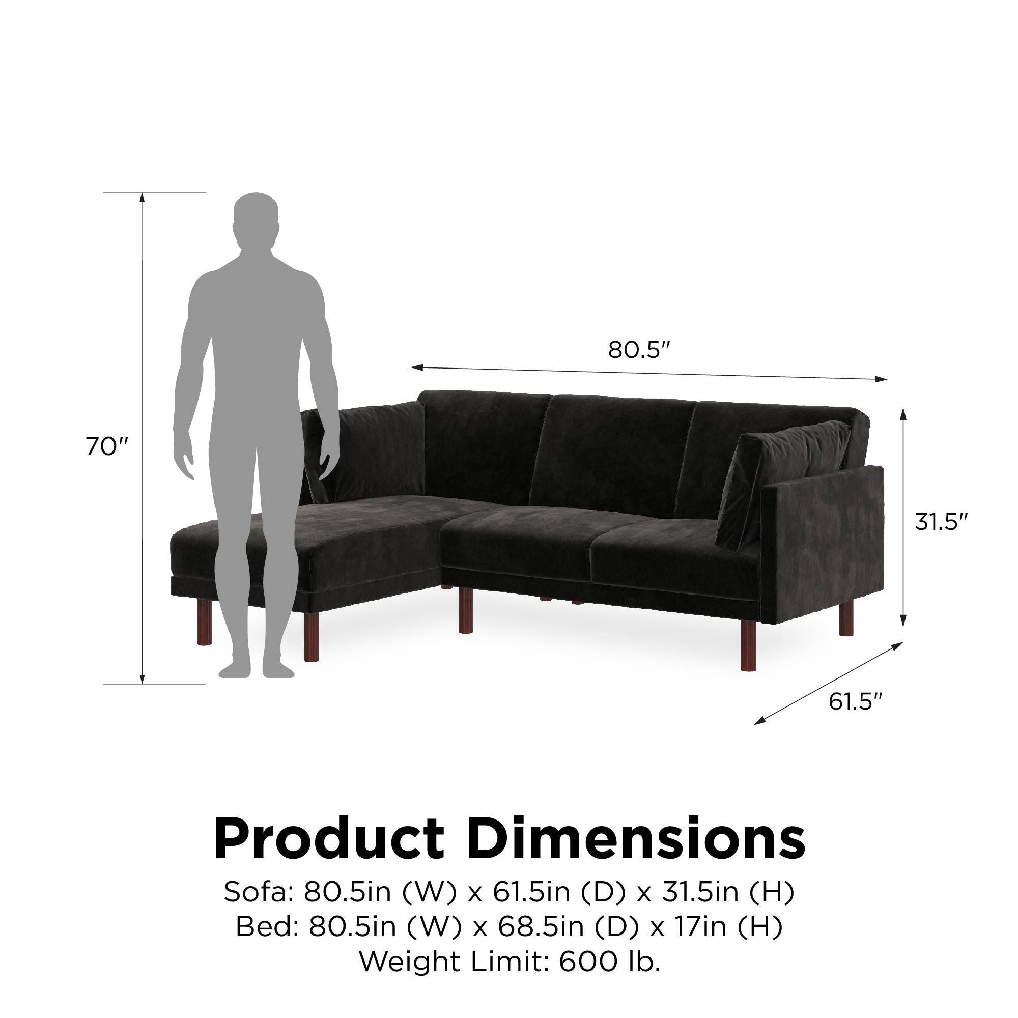 Clair Sprung Seat Sectional Sofa Bed in Black Velvet by Dorel - Price Crash Furniture