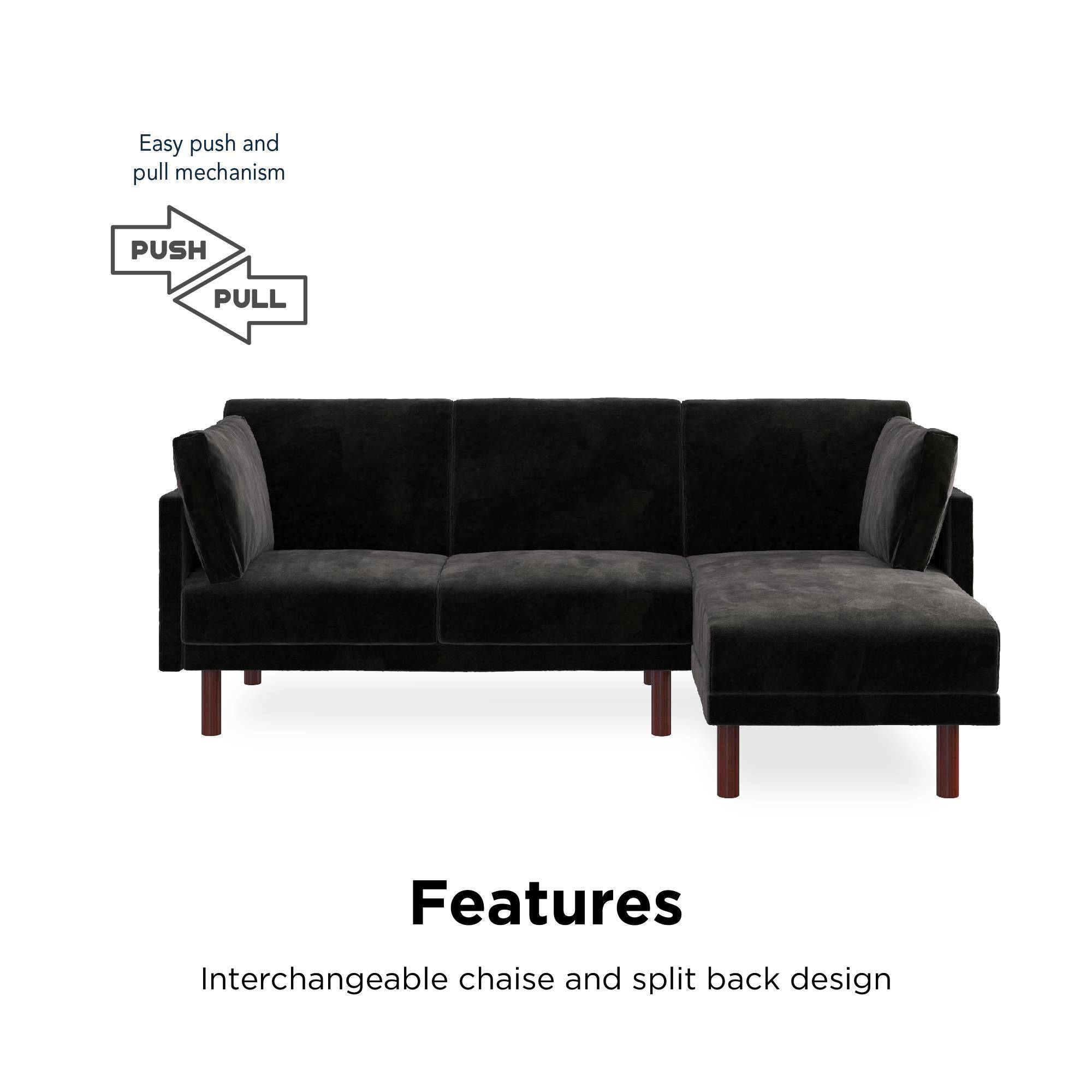 Clair Sprung Seat Sectional Sofa Bed in Black Velvet by Dorel - Price Crash Furniture