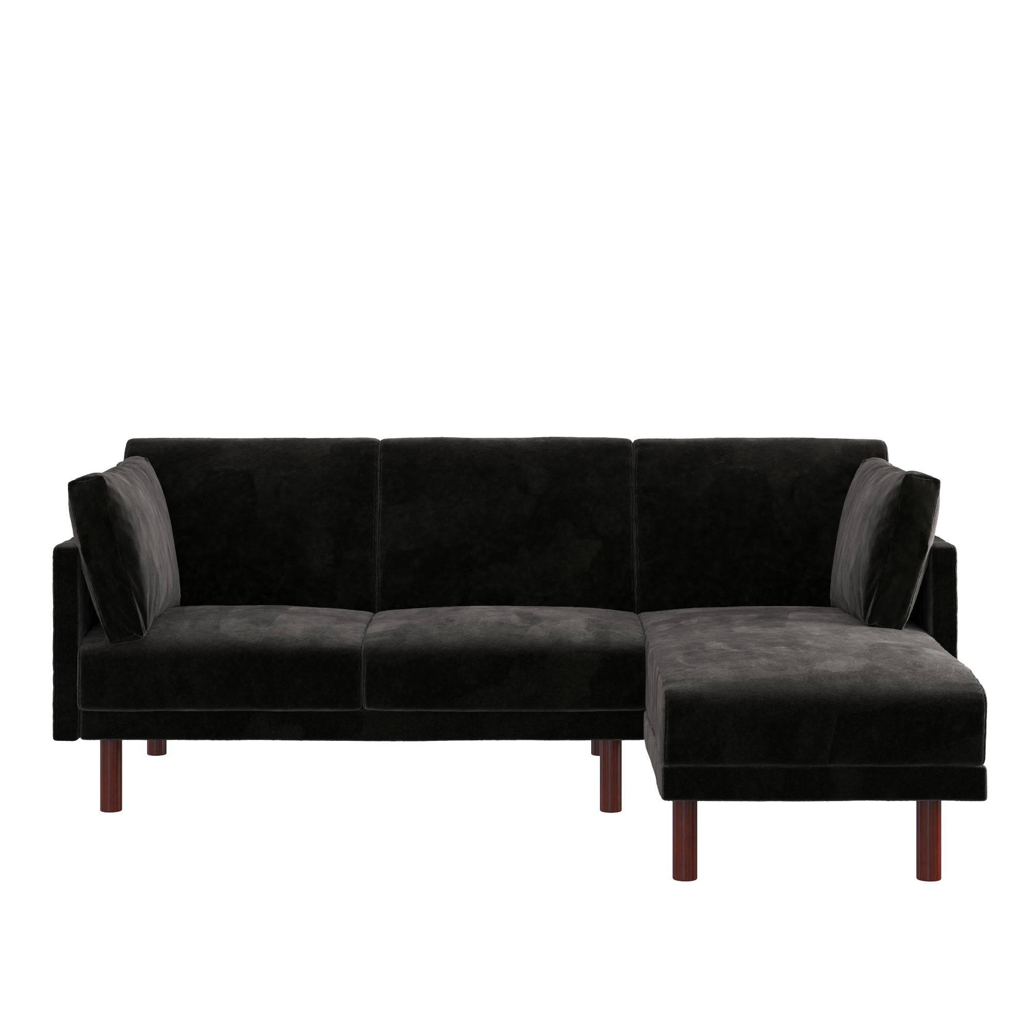 Clair Sprung Seat Sectional Sofa Bed in Black Velvet by Dorel - Price Crash Furniture