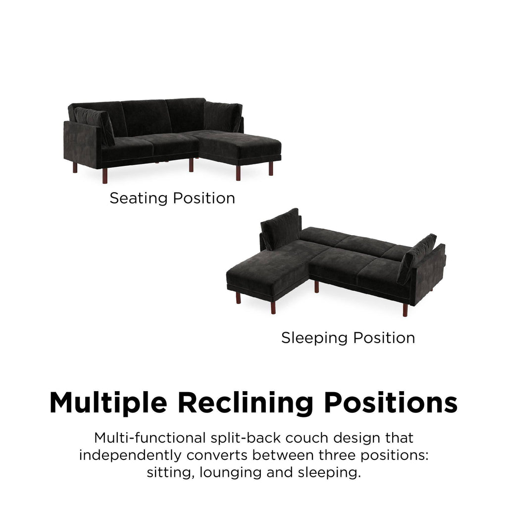 Clair Sprung Seat Sectional Sofa Bed in Black Velvet by Dorel - Price Crash Furniture