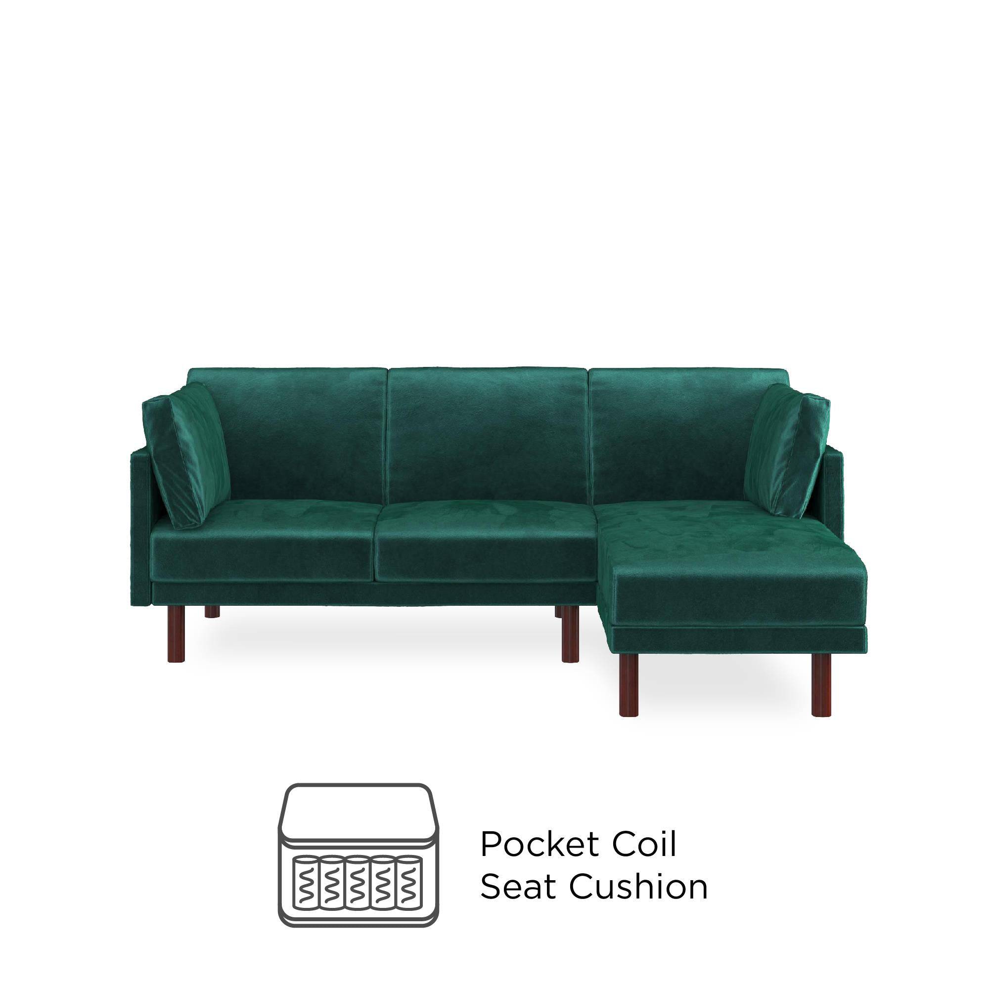 Clair Sprung Seat Sectional Sofa Bed in Green Velvet by Dorel - Price Crash Furniture