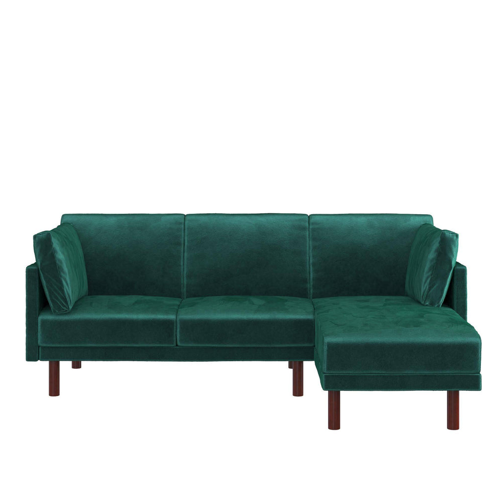 Clair Sprung Seat Sectional Sofa Bed in Green Velvet by Dorel - Price Crash Furniture