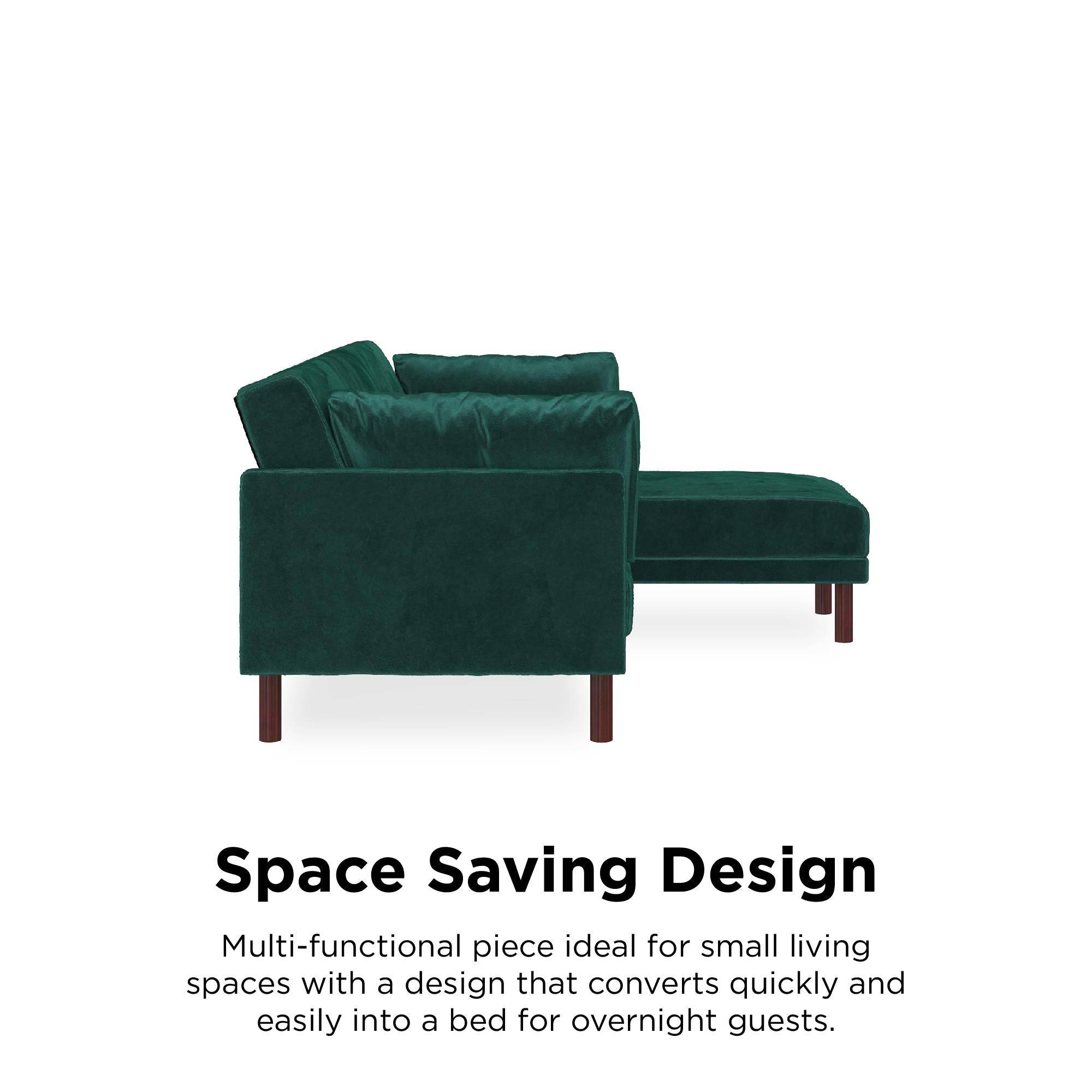 Clair Sprung Seat Sectional Sofa Bed in Green Velvet by Dorel - Price Crash Furniture