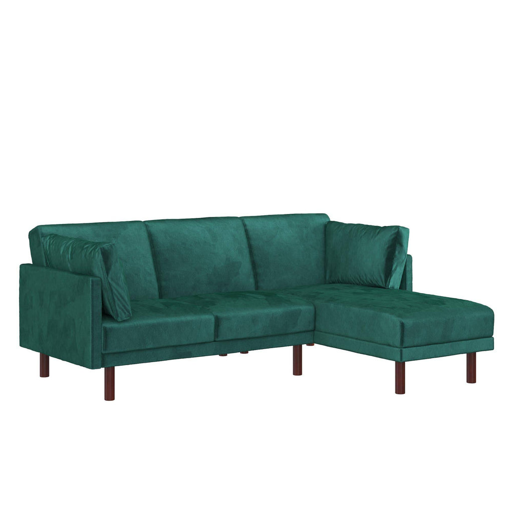Clair Sprung Seat Sectional Sofa Bed in Green Velvet by Dorel - Price Crash Furniture