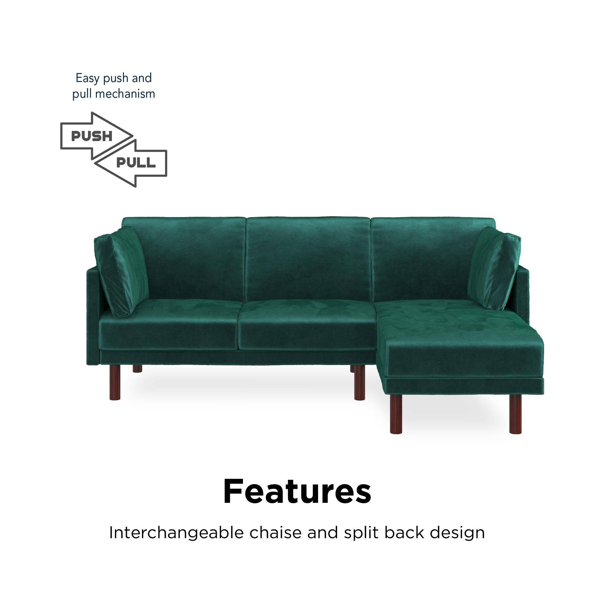 Clair Sprung Seat Sectional Sofa Bed in Green Velvet by Dorel - Price Crash Furniture