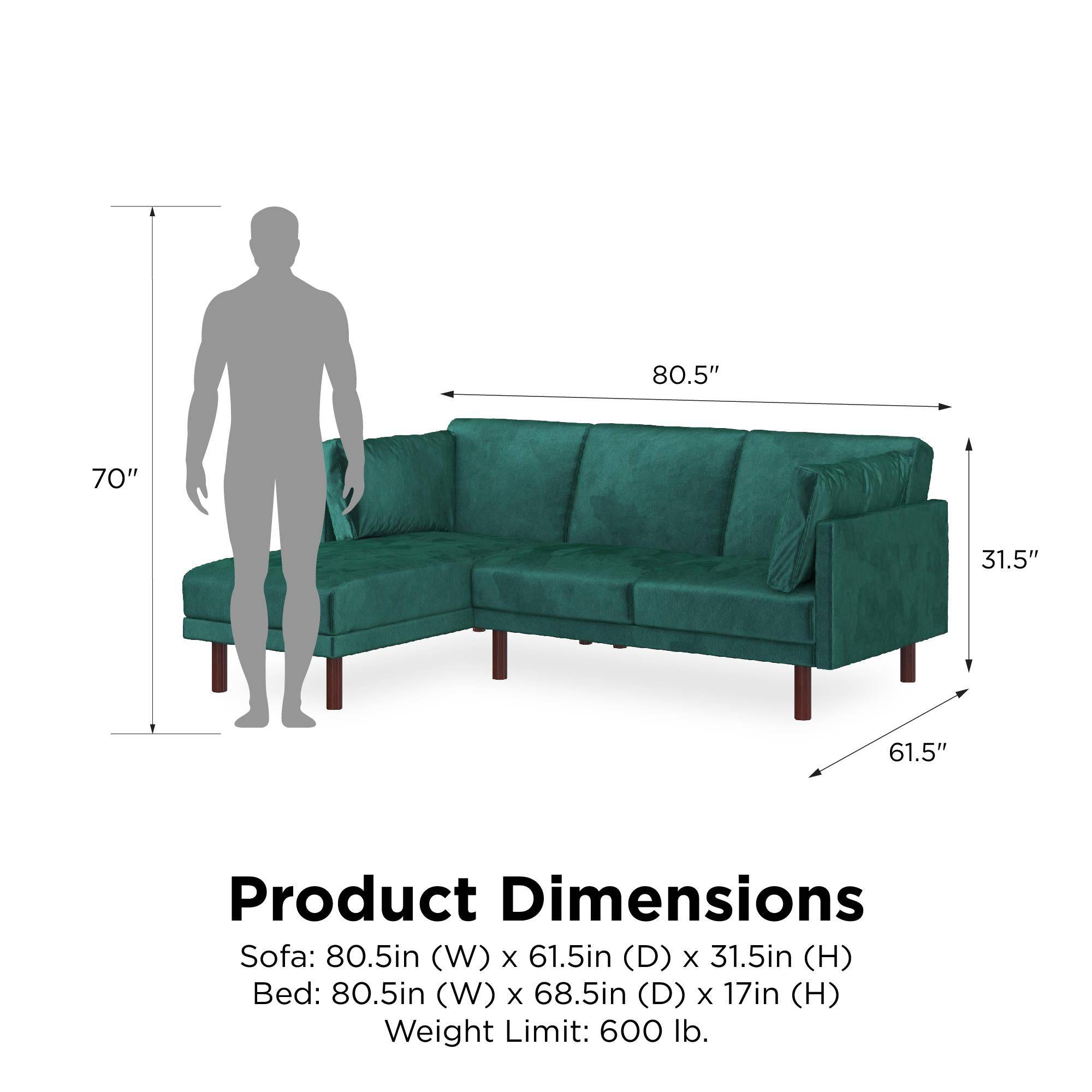 Clair Sprung Seat Sectional Sofa Bed in Green Velvet by Dorel - Price Crash Furniture