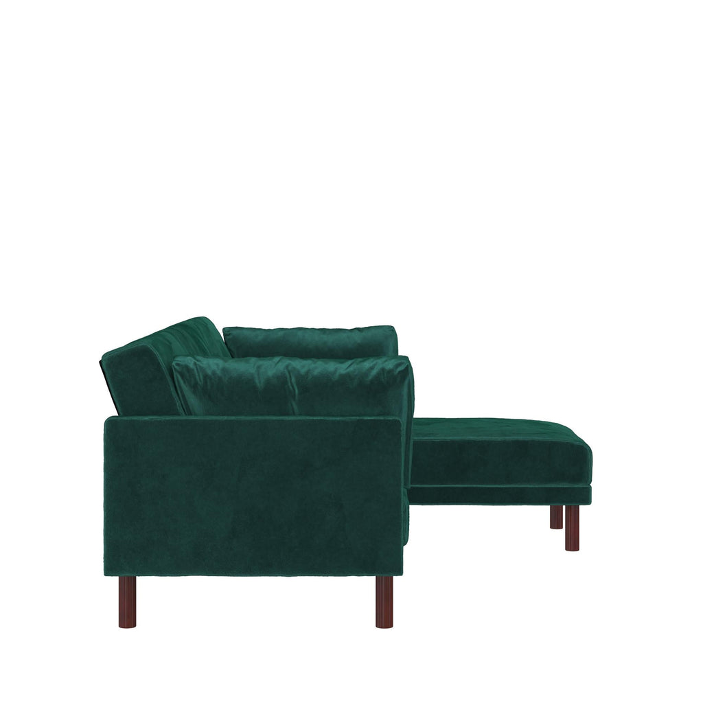 Clair Sprung Seat Sectional Sofa Bed in Green Velvet by Dorel - Price Crash Furniture