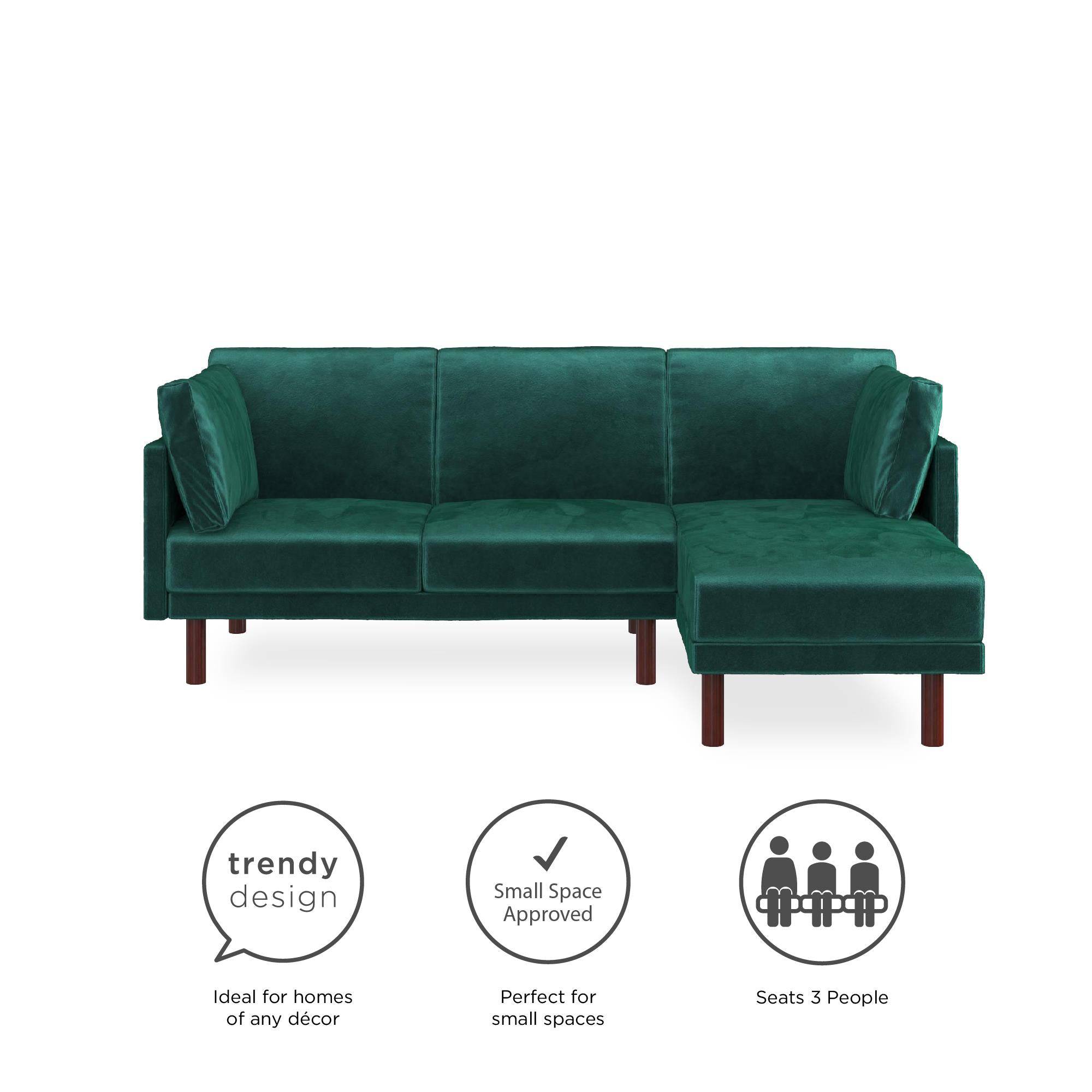 Clair Sprung Seat Sectional Sofa Bed in Green Velvet by Dorel - Price Crash Furniture