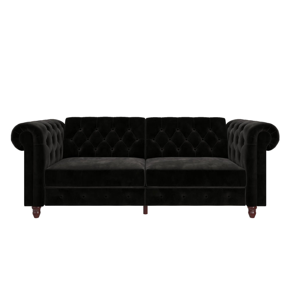 Felix Chesterfield Sofa Bed - Black Velvet by Dorel - Price Crash Furniture