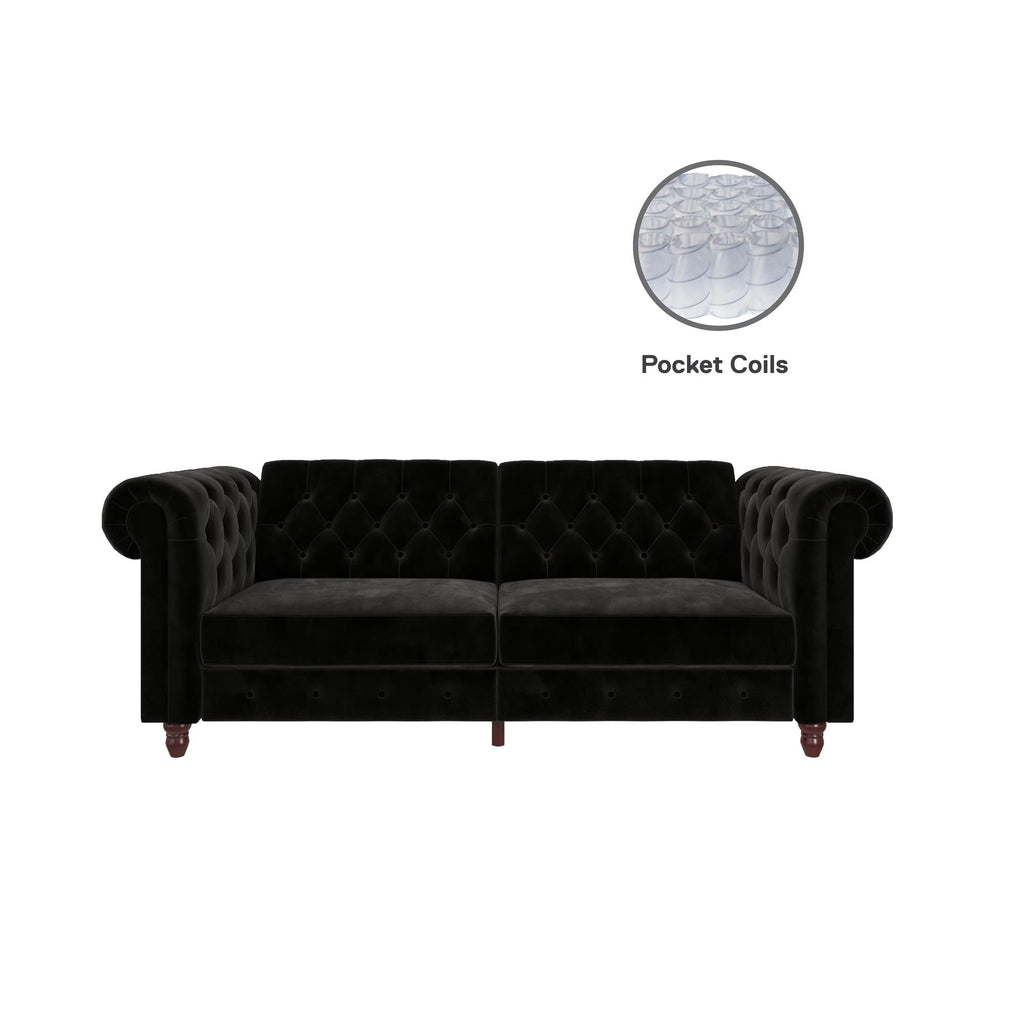 Felix Chesterfield Sofa Bed - Black Velvet by Dorel - Price Crash Furniture