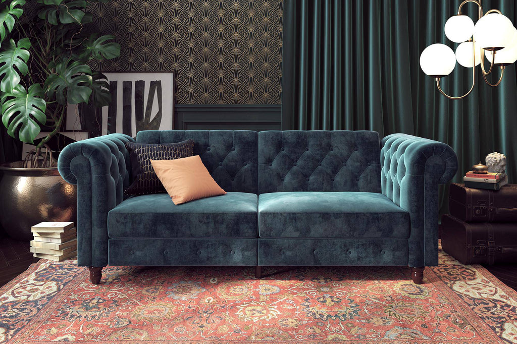 Felix Chesterfield Sofa Bed - Blue Velvet by Dorel - Price Crash Furniture