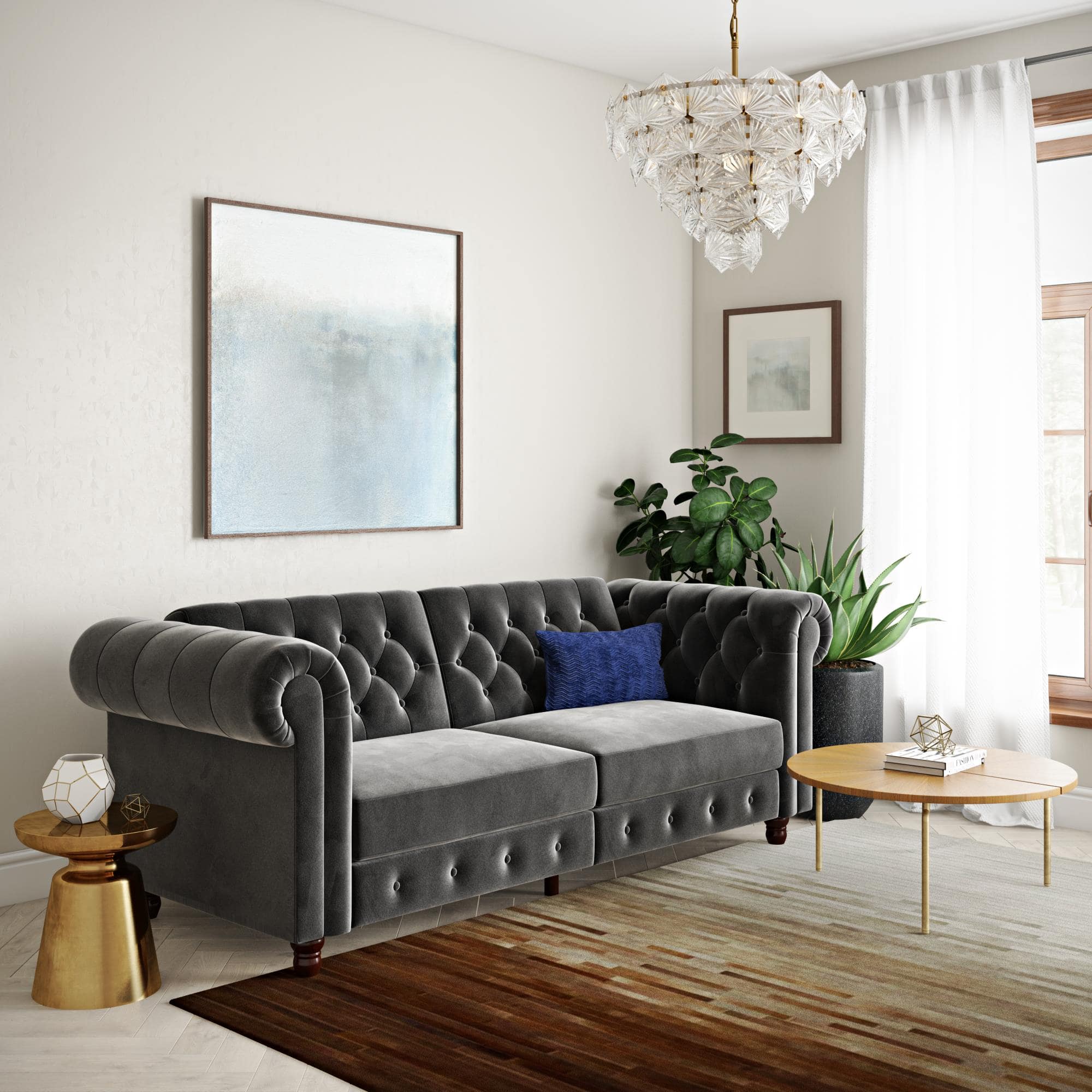 Felix Chesterfield Sofa Bed - Grey Velvet by Dorel - Price Crash Furniture