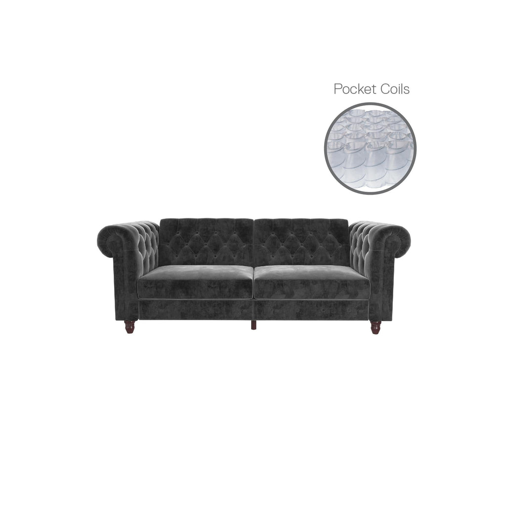 Felix Chesterfield Sofa Bed - Grey Velvet by Dorel - Price Crash Furniture