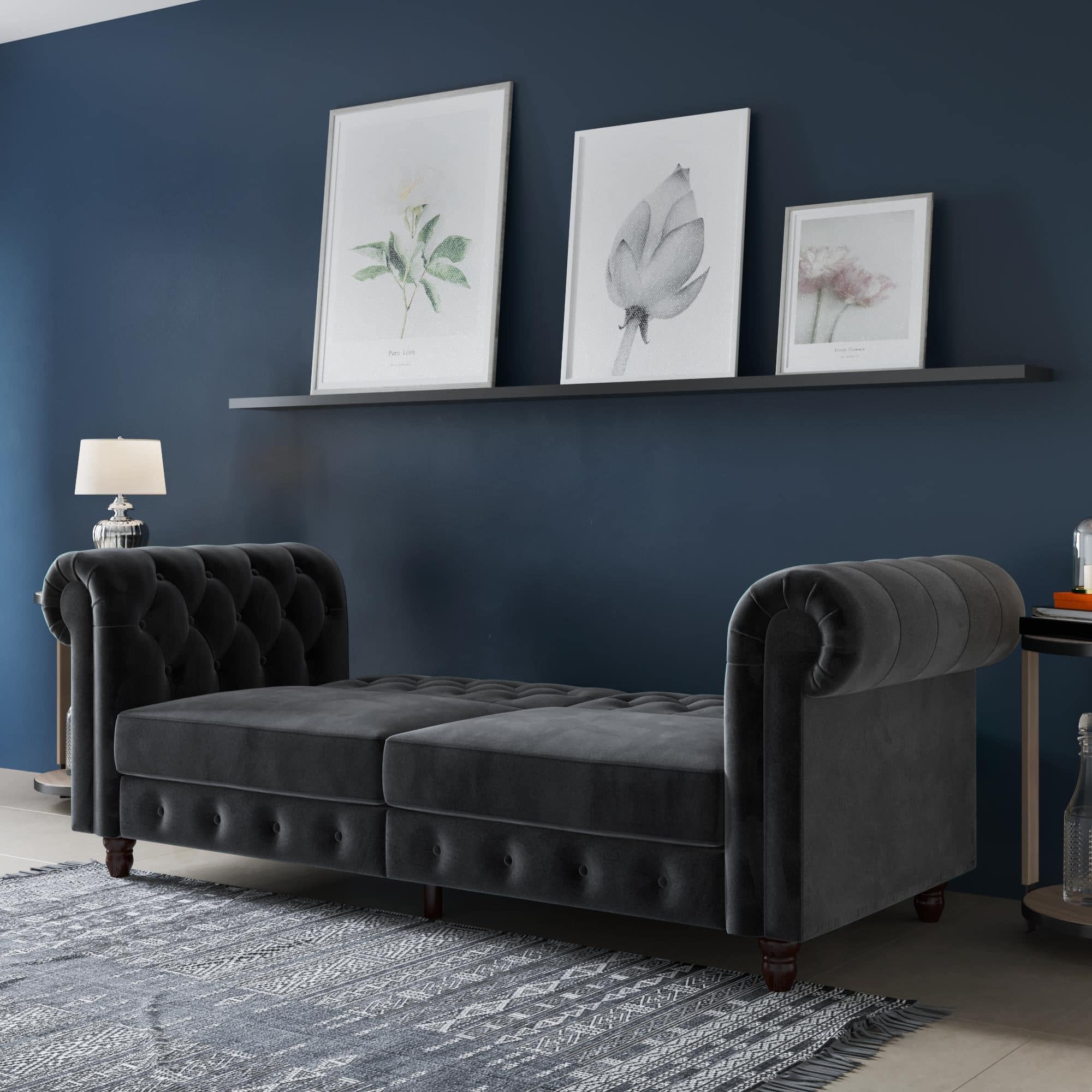 Felix Chesterfield Sofa Bed - Grey Velvet by Dorel - Price Crash Furniture