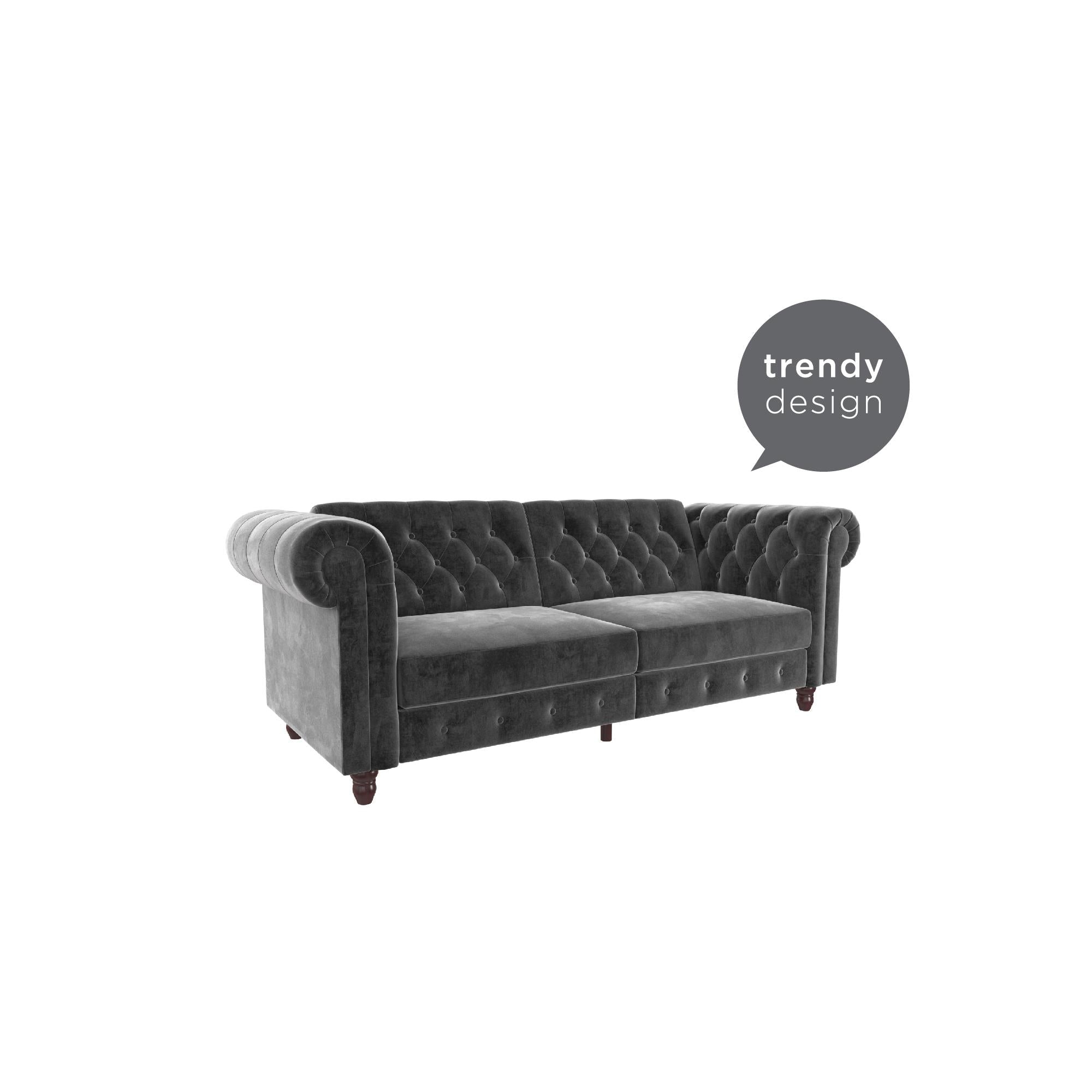 Felix Chesterfield Sofa Bed - Grey Velvet by Dorel - Price Crash Furniture