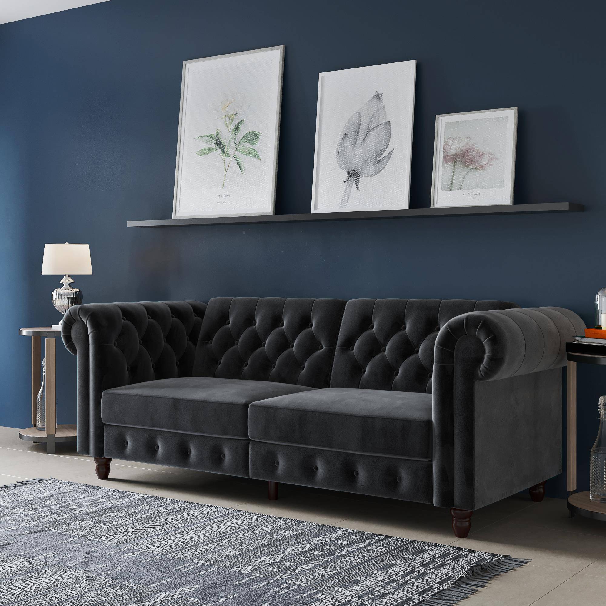 Felix Chesterfield Sofa Bed - Grey Velvet by Dorel - Price Crash Furniture