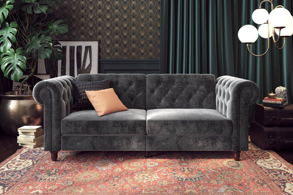 Felix Chesterfield Sofa Bed - Grey Velvet by Dorel - Price Crash Furniture