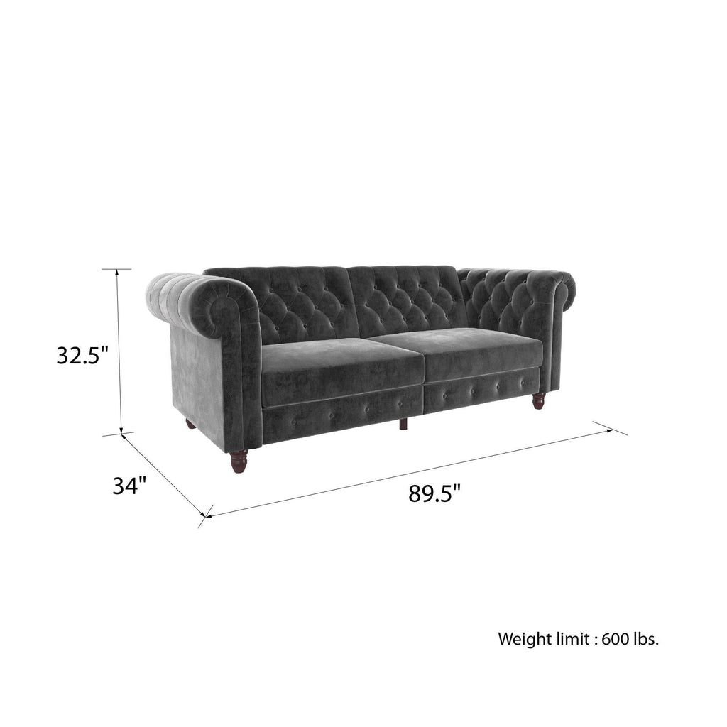 Felix Chesterfield Sofa Bed - Grey Velvet by Dorel - Price Crash Furniture