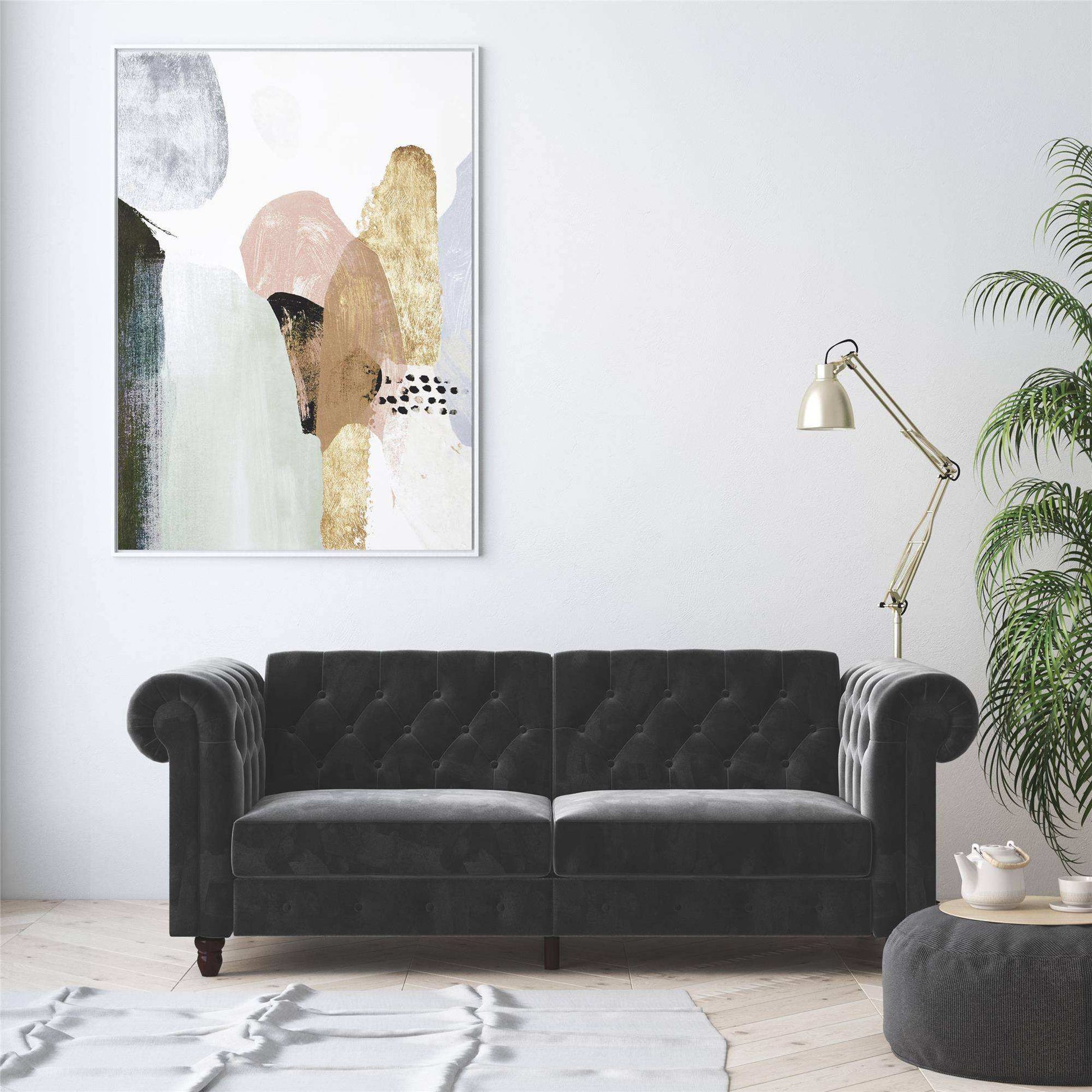 Felix Chesterfield Sofa Bed - Grey Velvet by Dorel - Price Crash Furniture