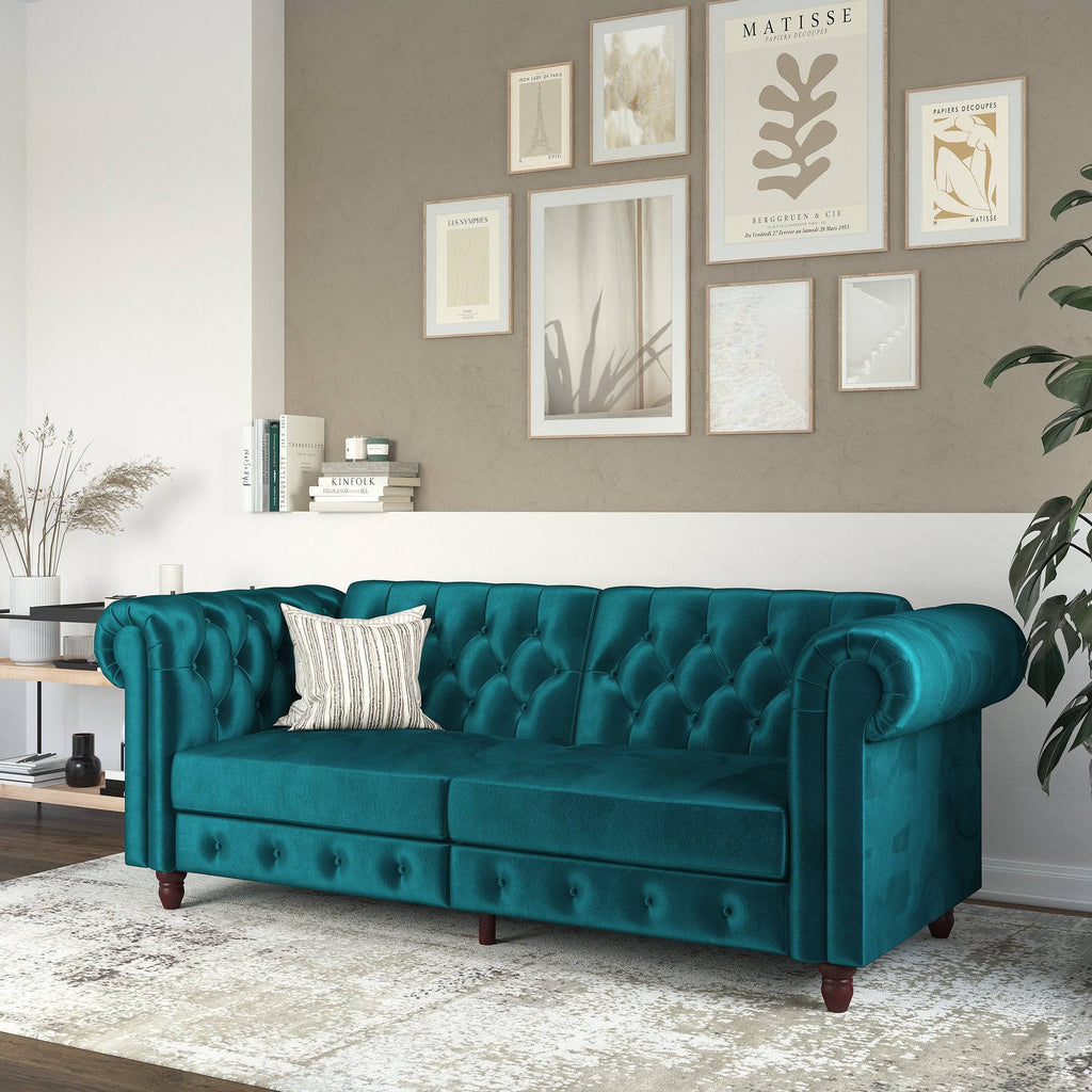 Felix Chesterfield Sofa Bed - Teal Velvet by Dorel - Price Crash Furniture